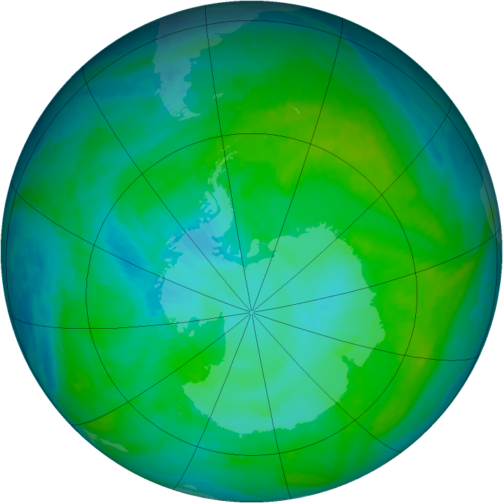 Antarctic ozone map for 01 January 2001